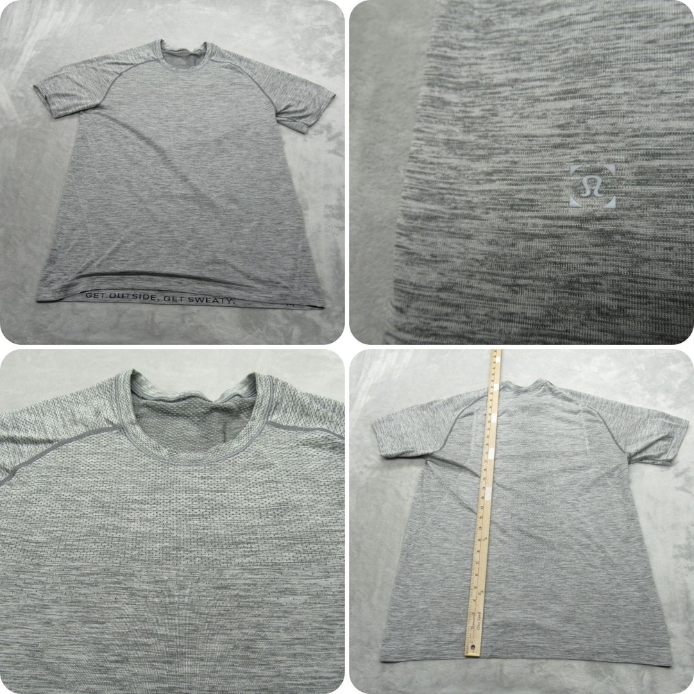 Lululemon Shirt Mens Medium Gray Stretch Wicking Raglan‎ Sleeve Vented Athletic